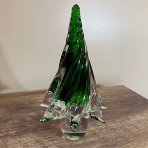 NICE Heavy Glass Christmas Tree Decor Green Clear Unmarked 7.75”